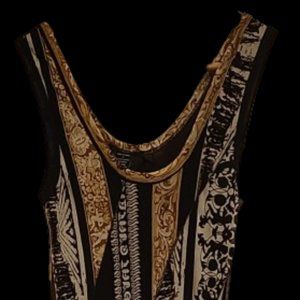 Caribbean Queen Black and Gold Striped Maxi Dress - Size Small